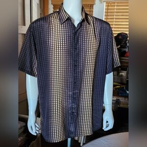 Bassiri Designer Short Sleeve Button-up Brown Ombre Shirt On Men's Size 2XL